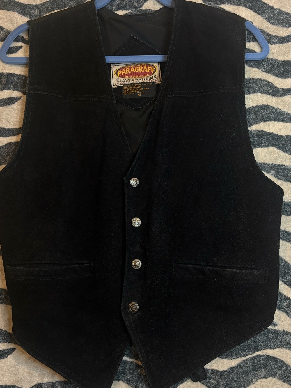 Vintage Paragraff Black Genuine Suede Western Vest S Rodeo Cowboy
